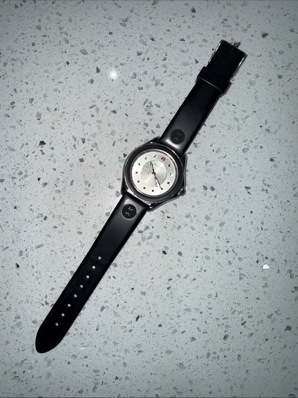 Michele Black Silicone Strap Watch with Silver Caseback